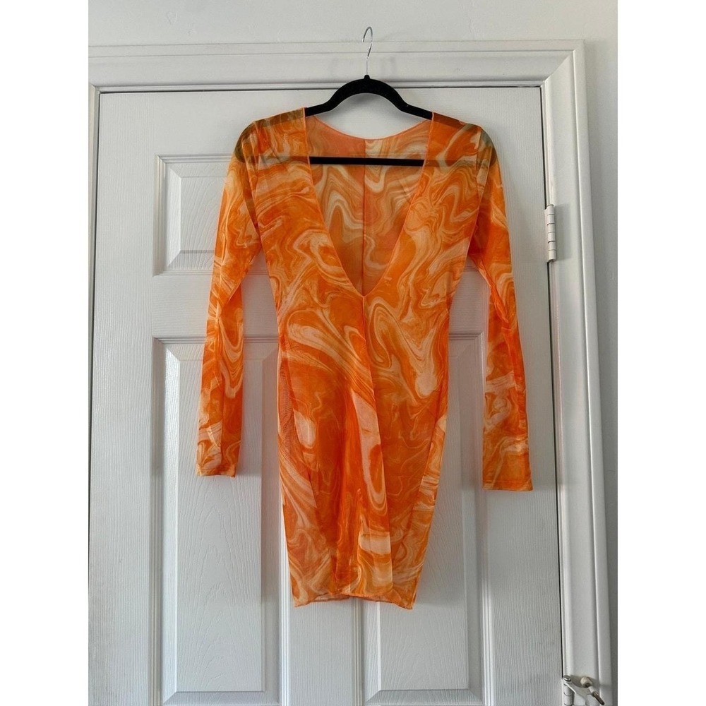 naked wardrobe marble mesh orange swim cover up, women size x-small